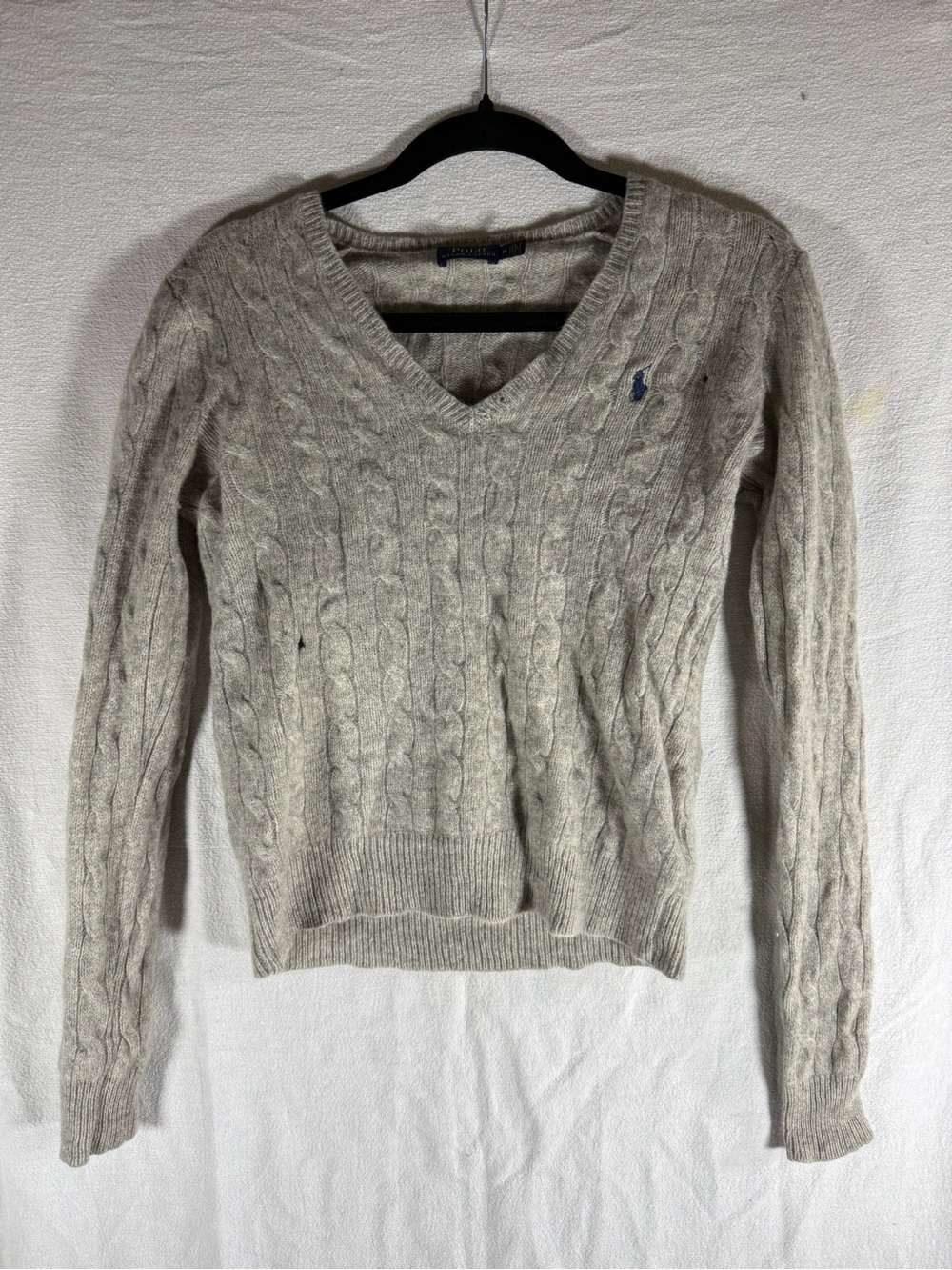 Polo Ralph Lauren Women's Cable-Knit V-Neck Sweater — Light Heather Gray